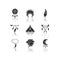 Native american indian accessories drop shadow black glyph icons set. Tribe chief hat and teepee. Necklace with tooth