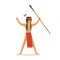Native american indian in loincloth standing with a raised spear vector Illustration