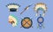 Native American Indian Symbols Set, Ethnic Design Elements, Dreamcatcher, Headdress, Spear Vector Illustration