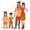 Native American Indian traditional family. American Indian man and woman. American Indian boy and girl kids. Apache