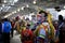 Native American Indian wearing a porcupine roach and a traditional outfit dancing at a powwow in San Francisco, USA