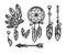 Native American Indians traditional culture tools symbols vector icons set