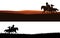 Native american man and woman riding horses vector silhouette outline