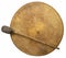 native American style, shaman frame drum covered by goat skin with a beater isolated on white