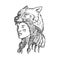 Native American Woman Wearing Wolf Head