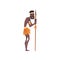 Native Black Skinned Man in Traditional Costume with Spear, African or Australian Aborigine Cartoon Character Vector