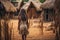 Native child girl thatched huts. Generate Ai