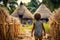 Native child thatched huts. Generate Ai