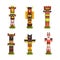 Native Tall Wooden Animal Totem as Sacred Indian Symbol Vector Set