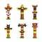 Native Tall Wooden Animal Totem as Sacred Indian Symbol Vector Set