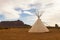 Native tipi with rock formations in Monument Valley, Utah,