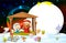 Nativity in Bethlehem with animals - Christmas vector oval frame
