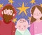Nativity, manger cute holy family together cartoon