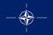 NATO. OTAN. NATO flag. OTAN flag. Flag with the NATO logo and OTAN logo. Foreground. Horizontal layout.