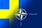 NATO-OTAN. Sweden. NATO flag. Swedish flag. Flag with the NATO logo. Concept of annexation of Sweden with NATO-OTAN. Foreground