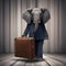 A nattily dressed elephant in a pinstripe suit, carrying a tiny suitcase in its trunk2