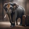 A nattily dressed elephant in a pinstripe suit, carrying a tiny suitcase in its trunk4