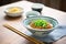 natto with sliced green onions and mustard topping