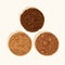 Natural and alkalized cocoa. Comparison of dutch process cocoa with natural cocoa powder. Three piles of texture cocoa powder of