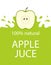 Natural apple juice label template. Colorful apple fresh juice emblem Organic fresh fruit, vector illustration