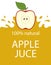 Natural apple juice label template. Colorful apple fresh juice emblem Organic fresh fruit, vector illustration