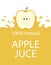 Natural apple juice label template. Colorful apple fresh juice emblem Organic fresh fruit, vector illustration