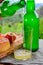 Natural Asturian cider made apples and Asturian cow smoked cheese and view Picos de Europa