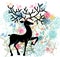 Natural background with deer, flowers and bird