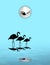 Natural background with Herons and flamingos silhouette in water reflection with full moon