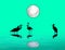 Natural background with Herons and flamingos silhouette in water reflection with full moon