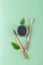 Natural bamboo tooth brushes and black dental powder