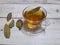 Natural bay leaf herbal tea in glass cup