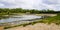 Natural beach pool in oyster farm of atlantic ocean coast sea in Talmont France in panorama view