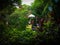 Natural Beauty Balinese Garden View With Ethnic Balinese Shrine In The Cloudy Rainy