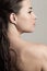 Natural beauty concept young woman with wet hair  profile and back studio shot