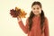 Natural beauty. Girl hold natural leaves. Bouquet concept. Flora and botany. Autumn discount. Black friday. Natural and