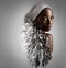 Natural, beauty and portrait of black woman in studio for double exposure, mockup and cosmetics. Abstract, art and