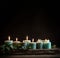 Natural Candles with Mint on a Wooden Board