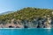 Natural caves along the coastline in Cala Luna, famous bay in the Orosei gulf Sardinia, Italy