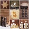 Natural christmas decoration with wood. Different objects in square format.