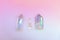 Natural clear crystal quartz electroplating rainbow on holographic background. Meditation, reiki and spiritual healing concept