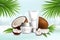 Natural coconut cosmetics, vector advertising poster template