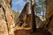 Natural corral formed by rock and giant boulders at Robber`s Cave, Oklahoma