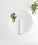 Natural cosmetic minimal stage for product presentation. Cosmetic jar podium and green leaf on monochrome background. 3d