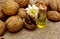 Natural cosmetic oil, essential oils, from nuts walnuts and autumn flower