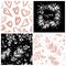 Natural cosmetic seamless pattern with tender floral ornament and hand-drawn hearts background.