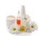 Natural cosmetics products with pearls and flowers