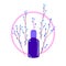 Natural Cosmetics vector illustration. Dark glass vial with little twig sticking out of it. Handmade organic cosmetic for skin. Ha