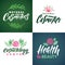 Natural Cosmetics Vector Logo. Health, Beauty and Cosmetogy Center. Leaves Illustration. Brand Lettering.