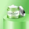 Natural cream plastic jar, skin care product, cosmetics packaging mockup, vector illustration.